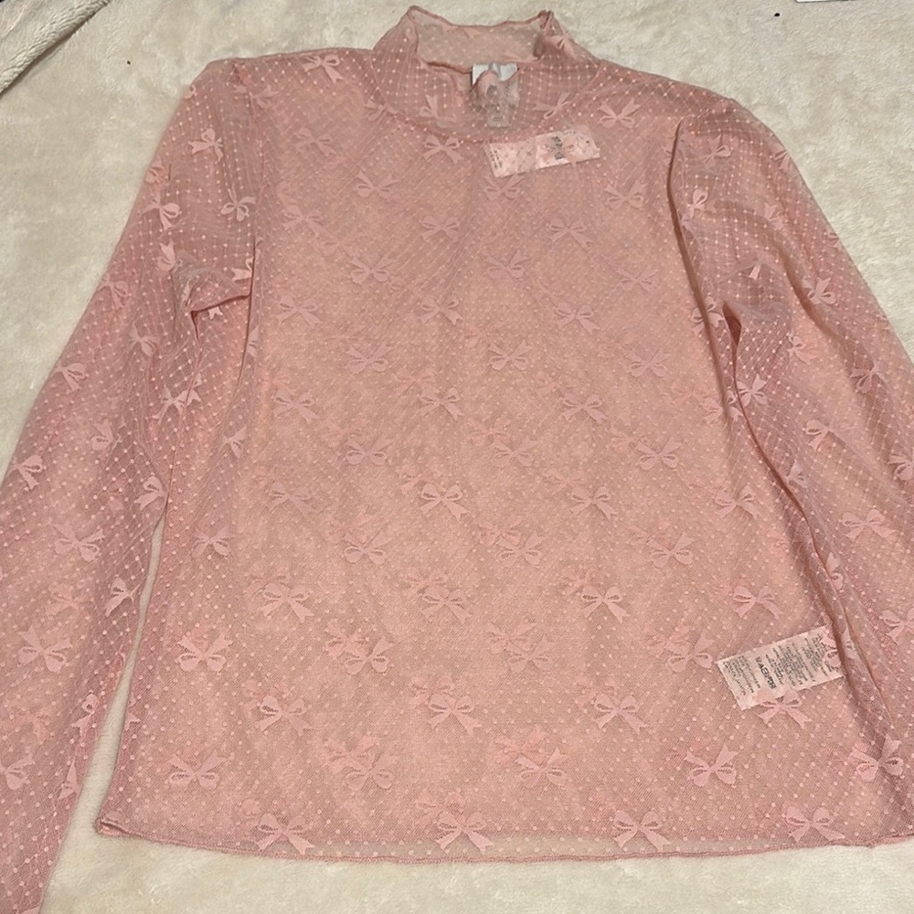 Maeve Blush Sheer Top with Bow Design